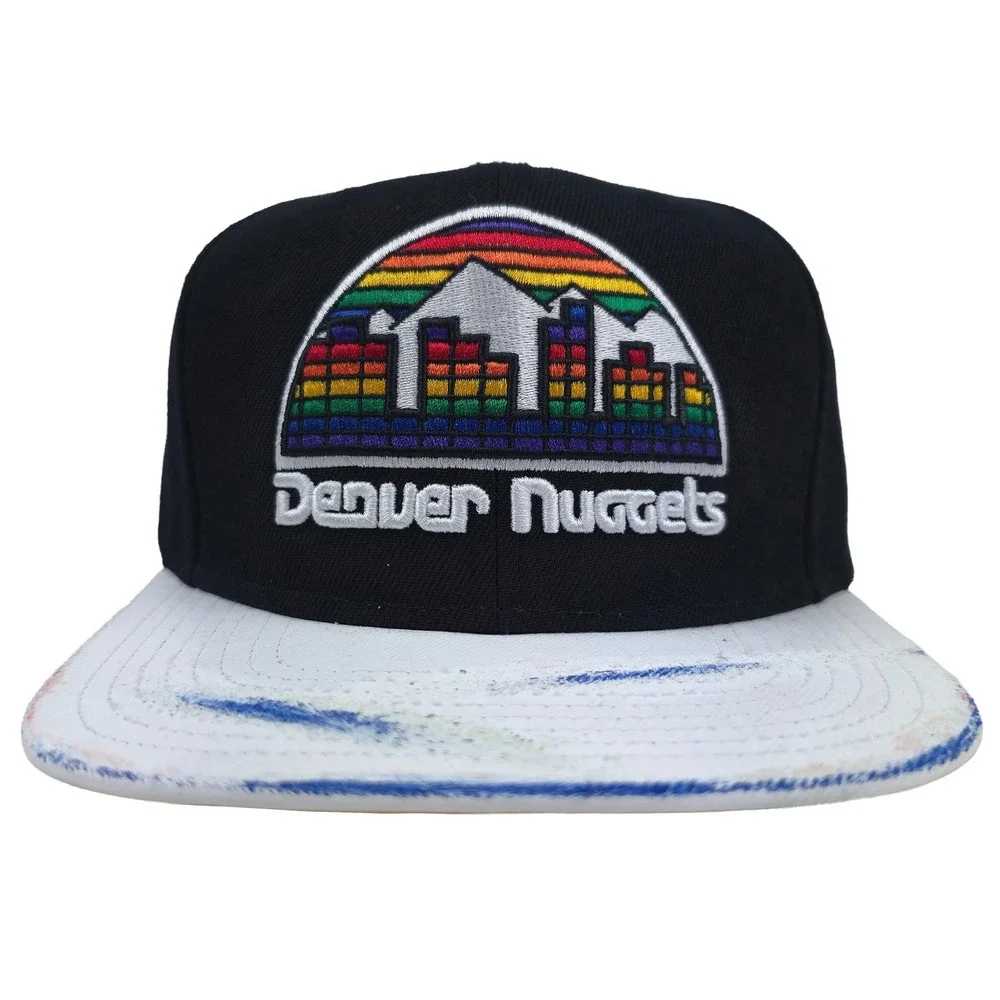 Denver Nuggets Mitchell & Ness NBA Snapback Hat Cap 3D Logo Torn Ripped Bill NWT